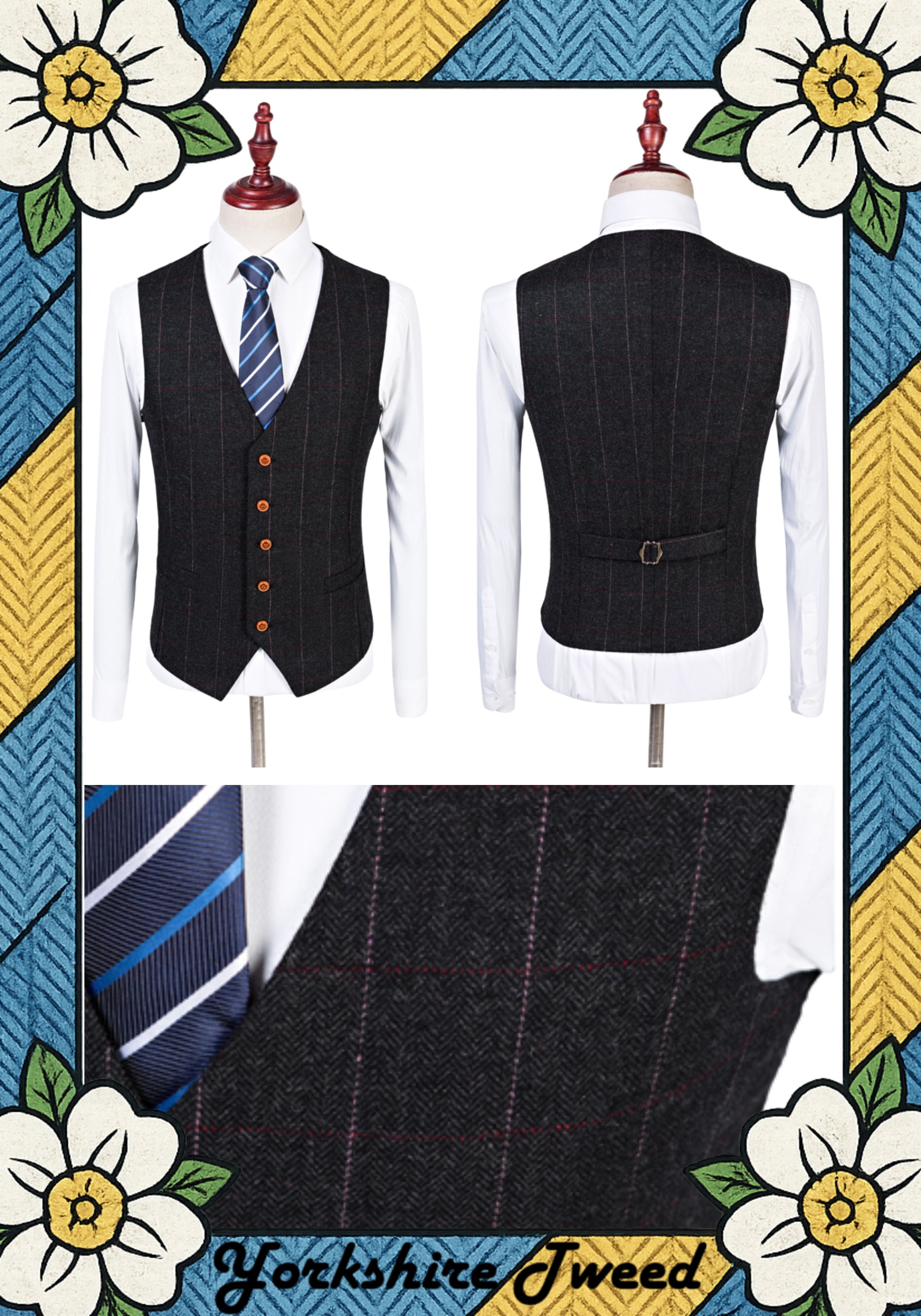 Women’s Black Herringbone Tweed Three-Piece Suit – Made to Measure