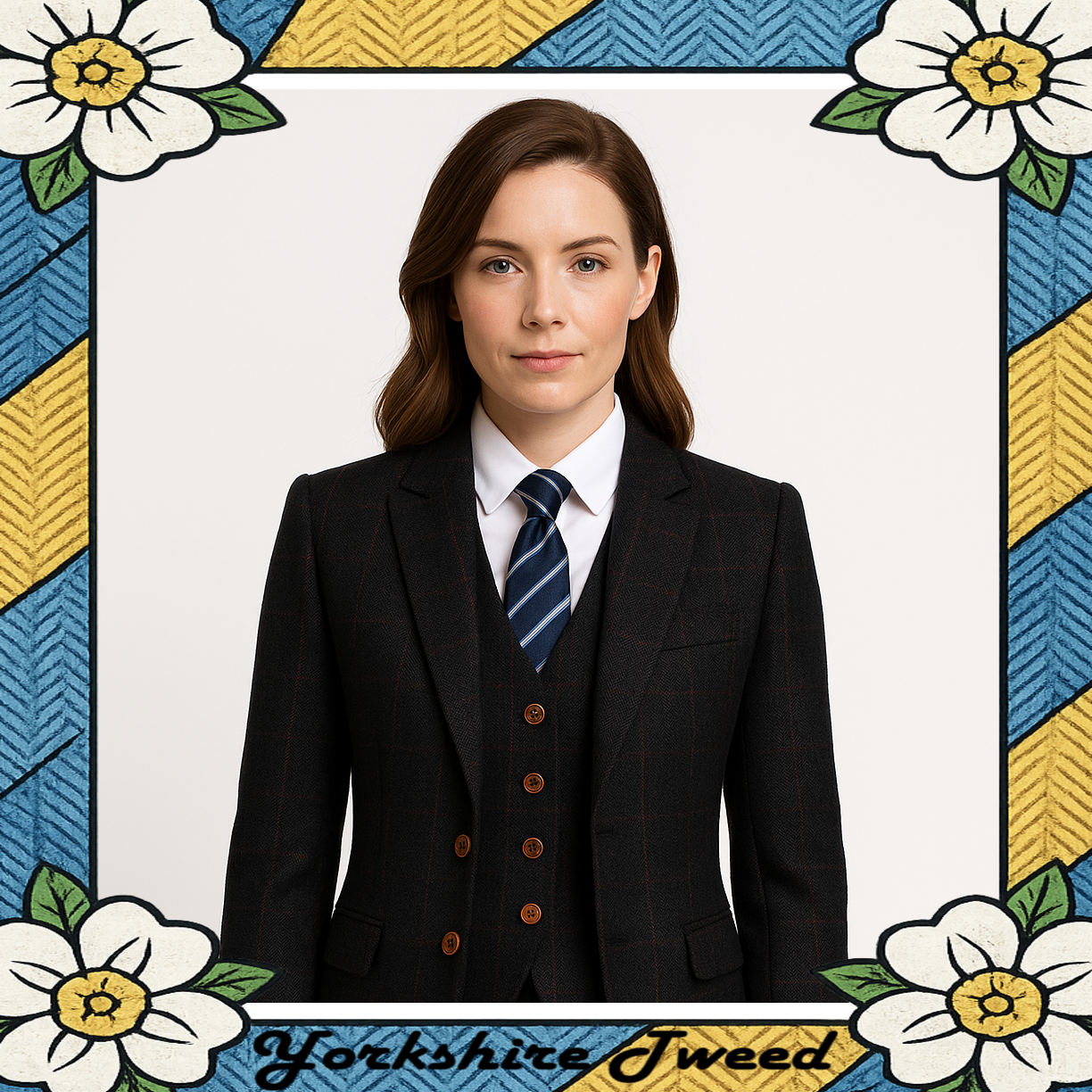 Women’s Black Herringbone Tweed Three-Piece Suit – Made to Measure