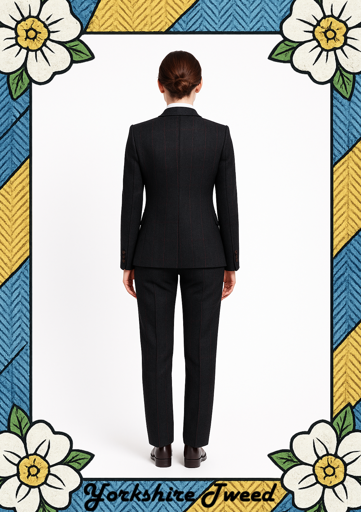 Women’s Black Herringbone Tweed Three-Piece Suit – Made to Measure