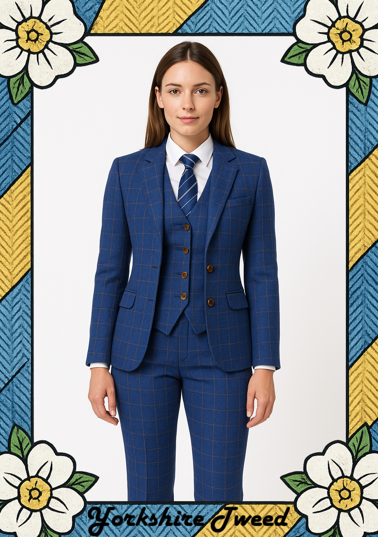 Women’s Blue Fine Check Tweed Three-Piece Suit – Made to Measure