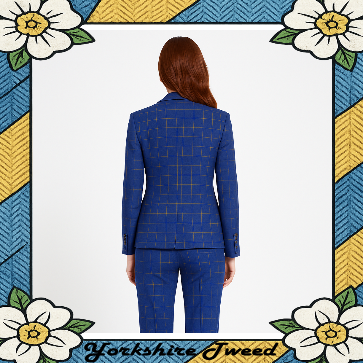 Women’s Blue Fine Check Tweed Three-Piece Suit – Made to Measure