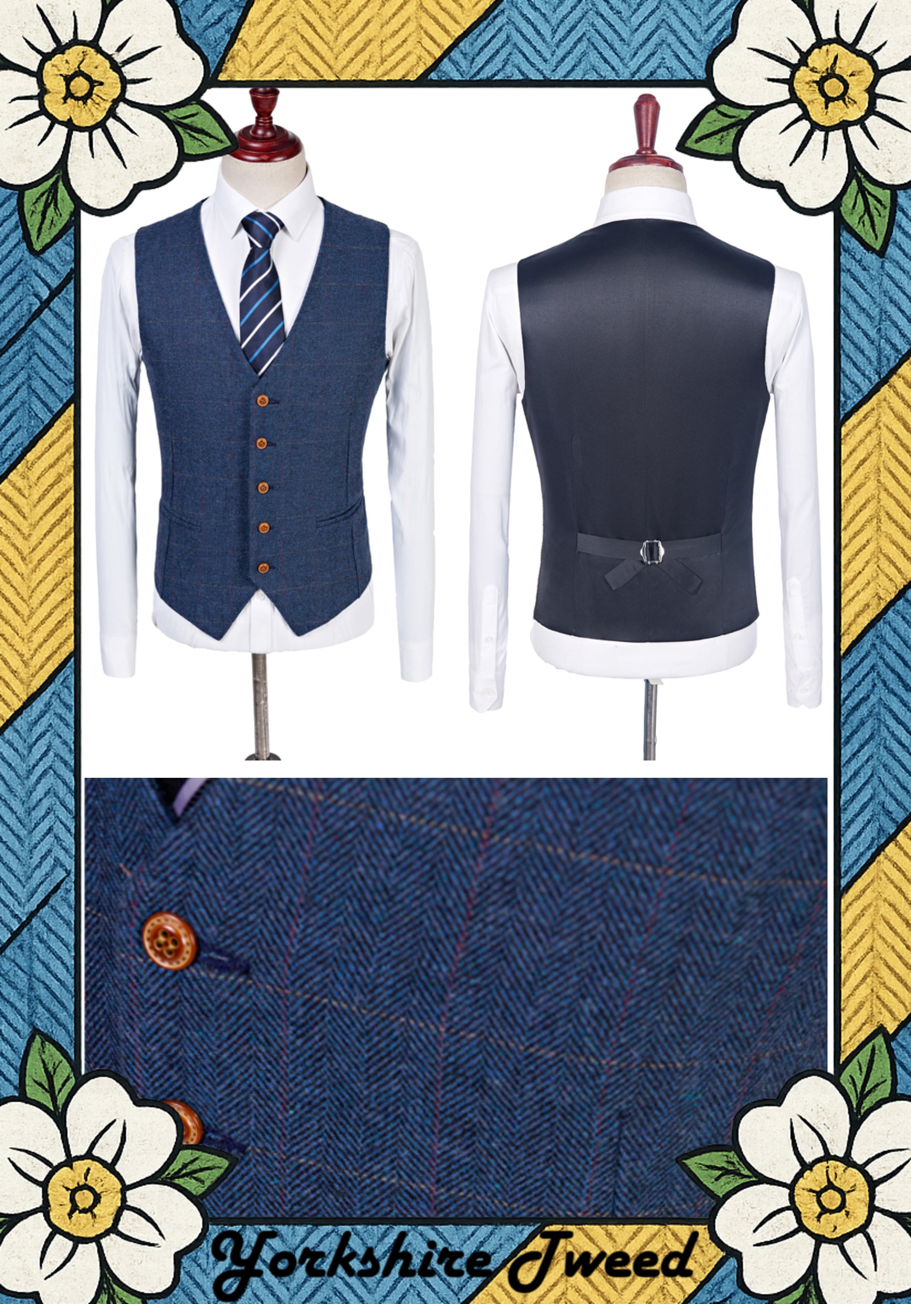 Women’s Blue Herringbone Tweed Three-Piece Suit – Made to Measure