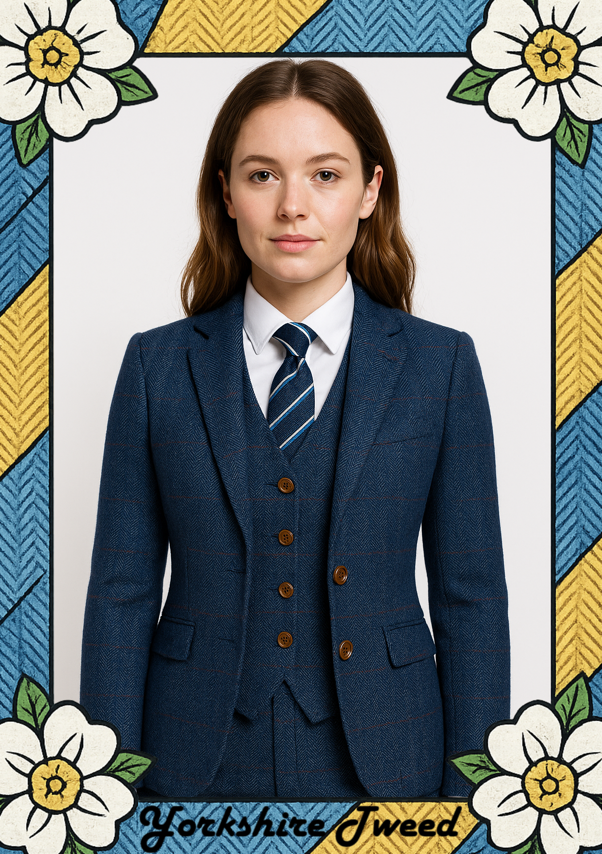 Women’s Blue Herringbone Tweed Three-Piece Suit – Made to Measure
