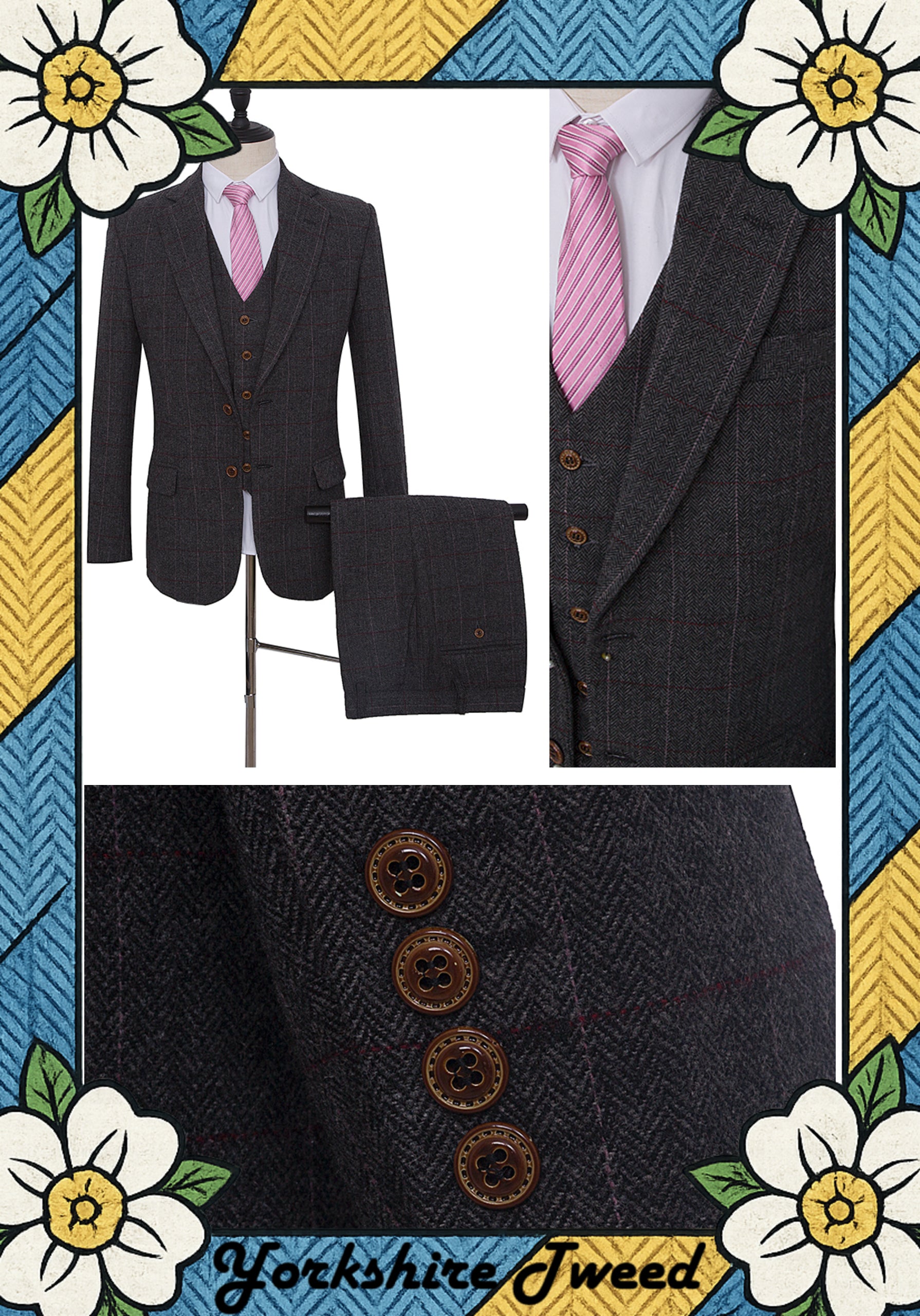 Women’s Charcoal Herringbone Tweed Three-Piece Suit – Made to Measure