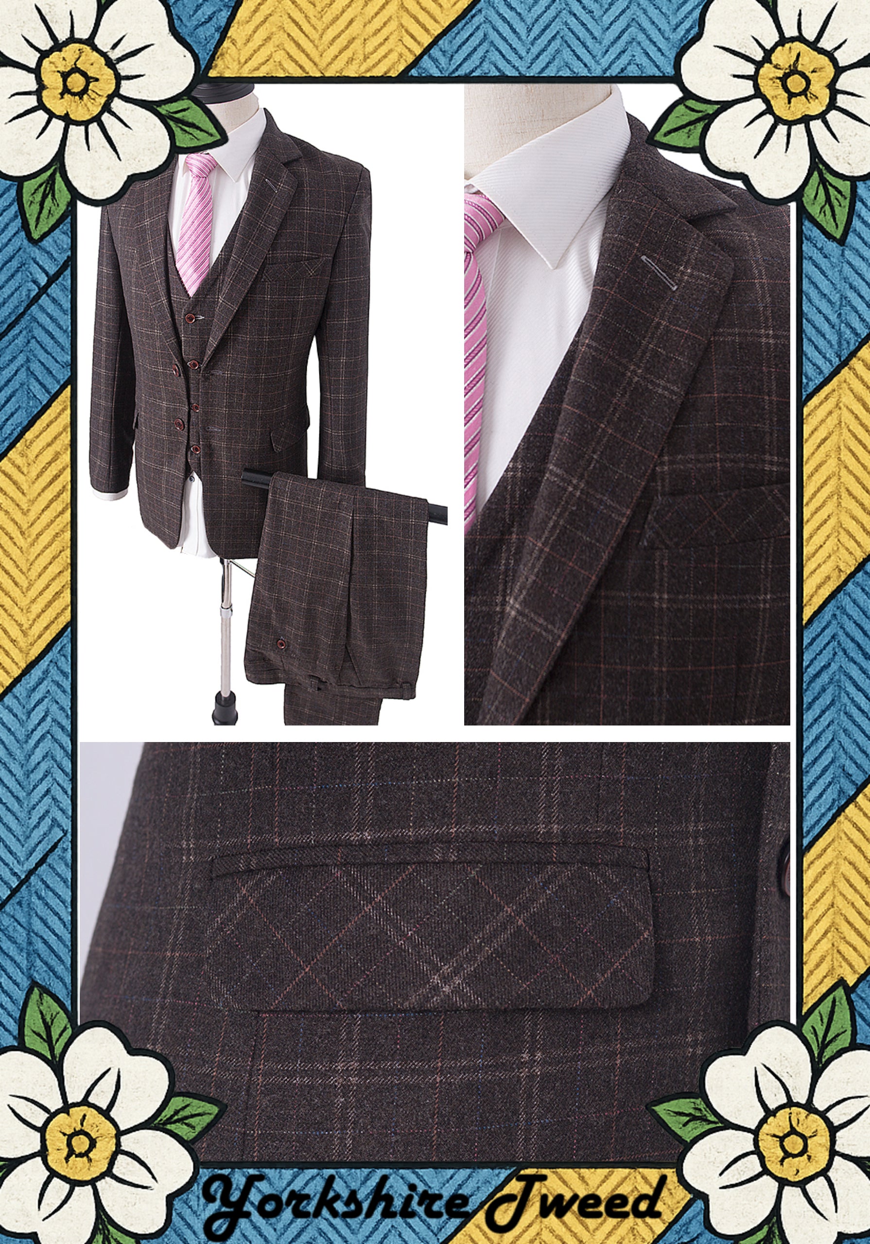 Women’s Charcoal Windowpane Check Tweed Three-Piece Suit – Made to Measure