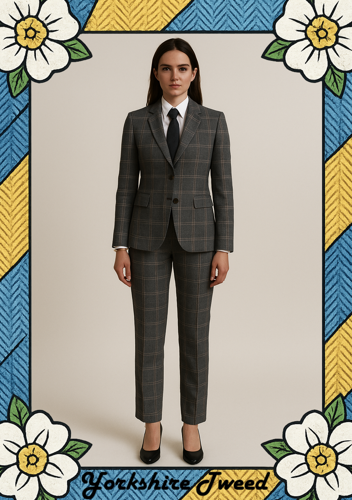 Women’s Charcoal Windowpane Check Tweed Three-Piece Suit – Made to Measure
