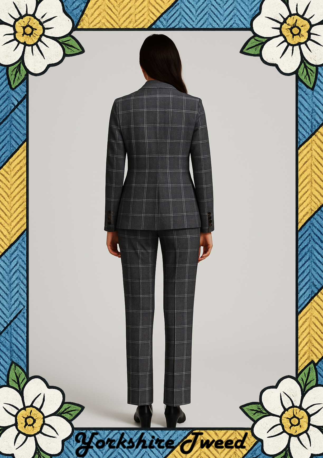 Women’s Charcoal Windowpane Check Tweed Three-Piece Suit – Made to Measure