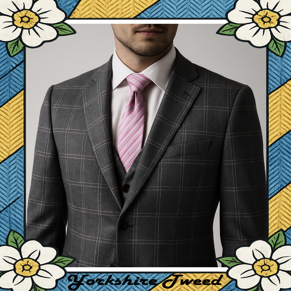 Men’s Charcoal Windowpane Check Tweed Three-Piece Suit – Made to Measure