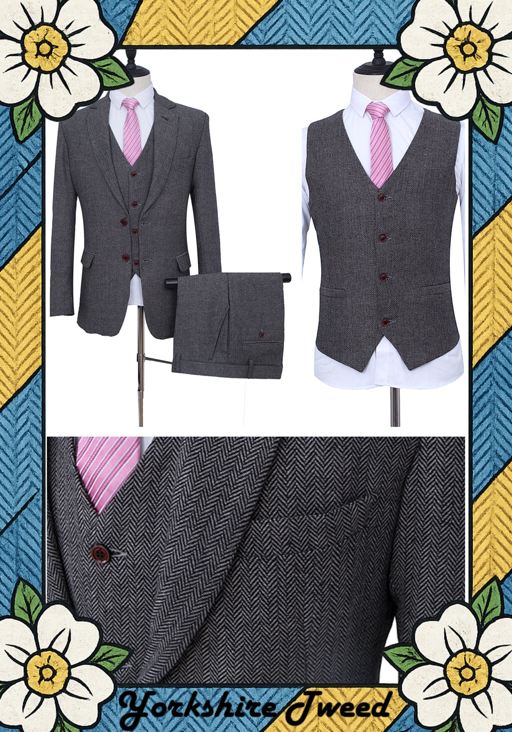 Women’s Classic Grey Herringbone Tweed Three-Piece Suit – Made to Measure