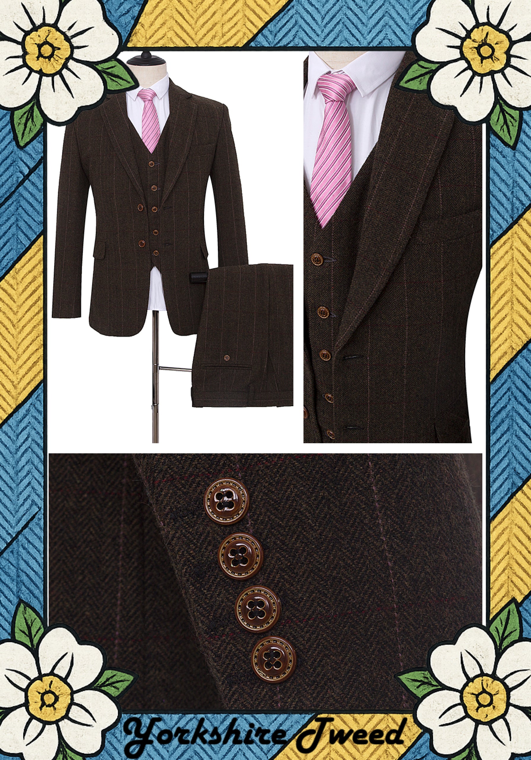 Women’s Dark Brown Herringbone Tweed Three-Piece Suit – Made to Measure