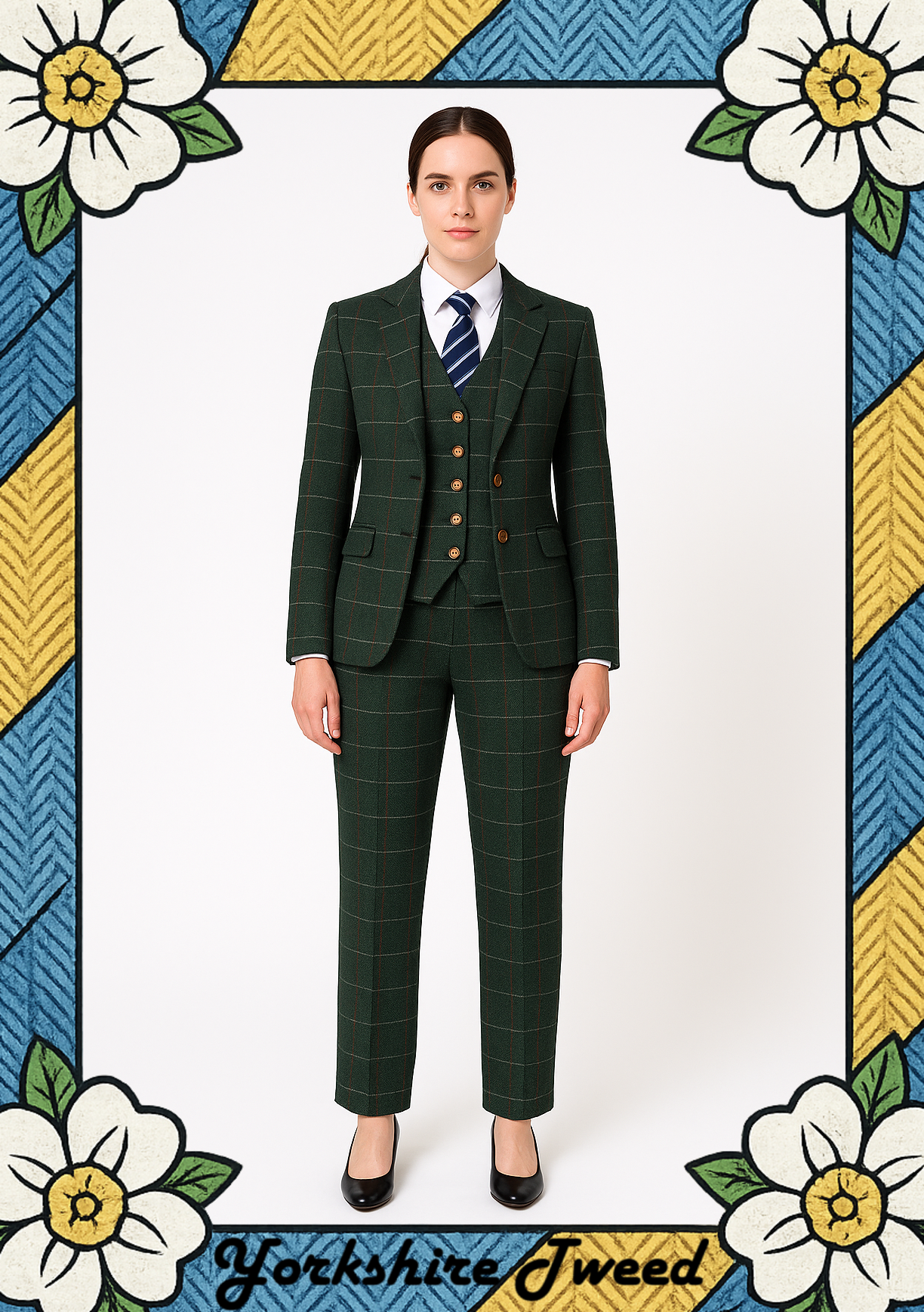 Women’s Dark Green Check Tweed Three-Piece Suit – Made to Measure