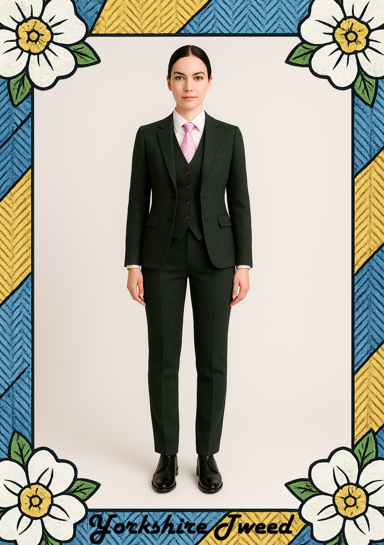 Women’s Dark Green Highland Weave Tweed Three-Piece Suit – Made to Measure