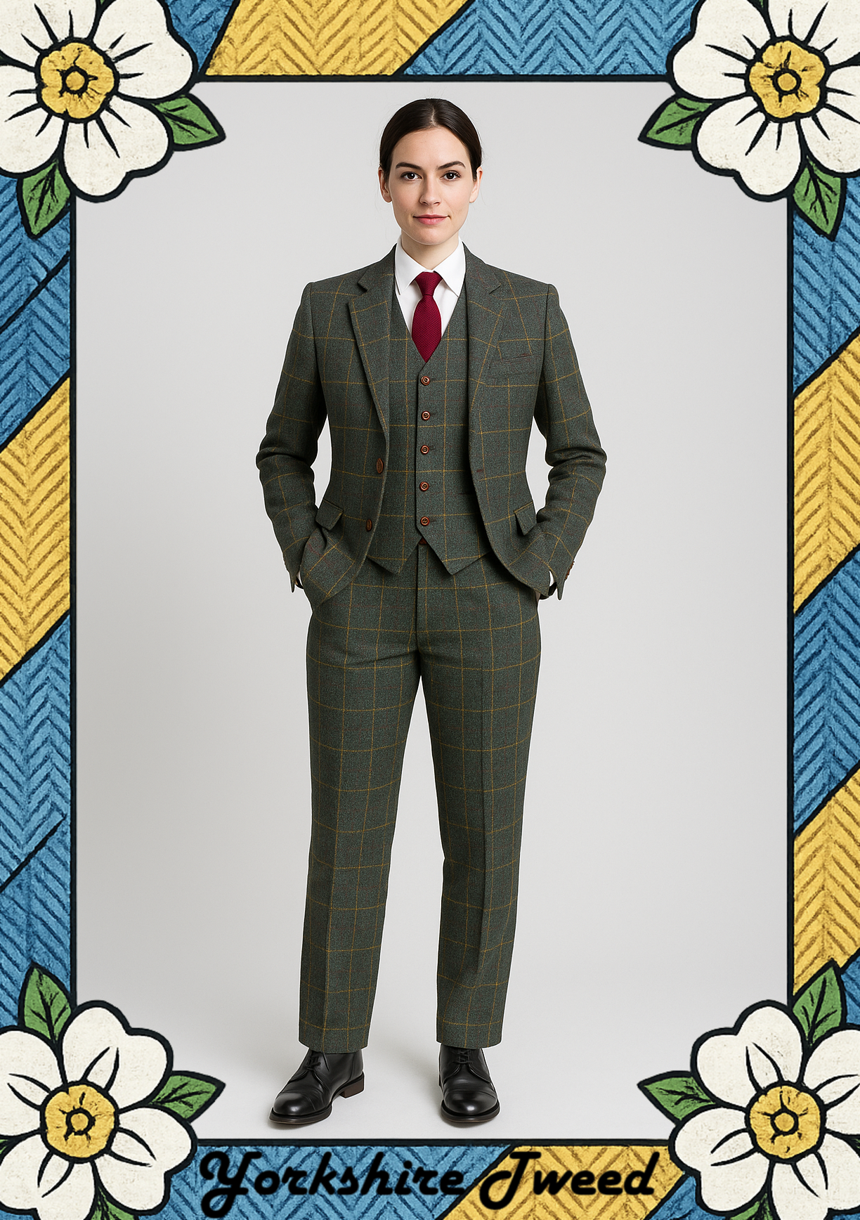 Women’s Green Large Check Tweed Three-Piece Suit – Made to Order