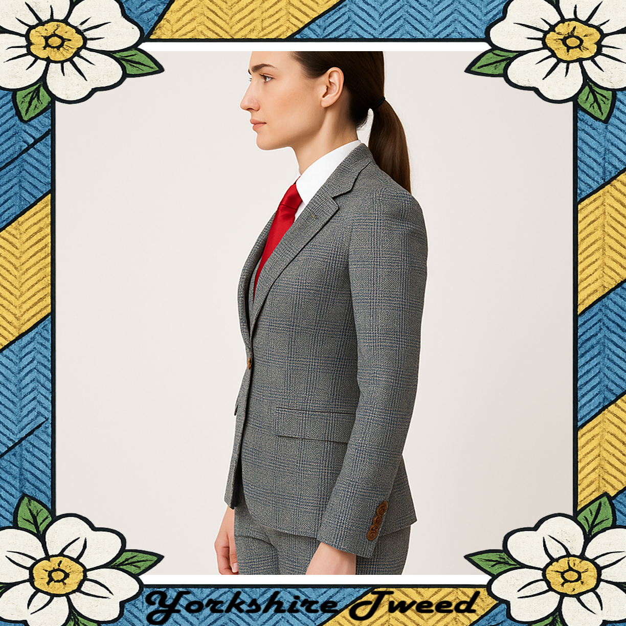 Women’s Grey Fine Glen Check Tweed Three-Piece Suit – Made to Order