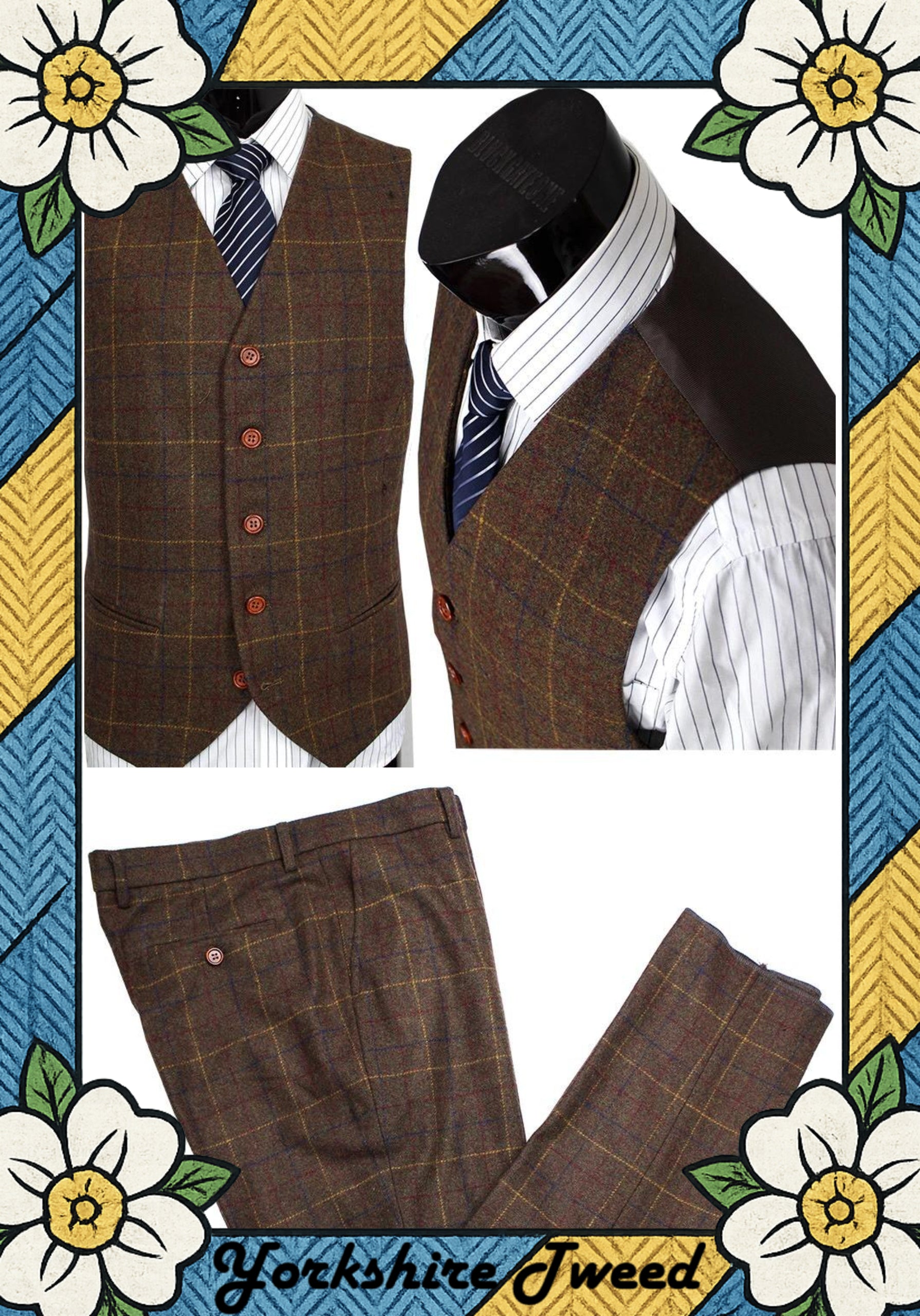 Men’s Large Brown Check Tweed Three-Piece Suit – Made to Order