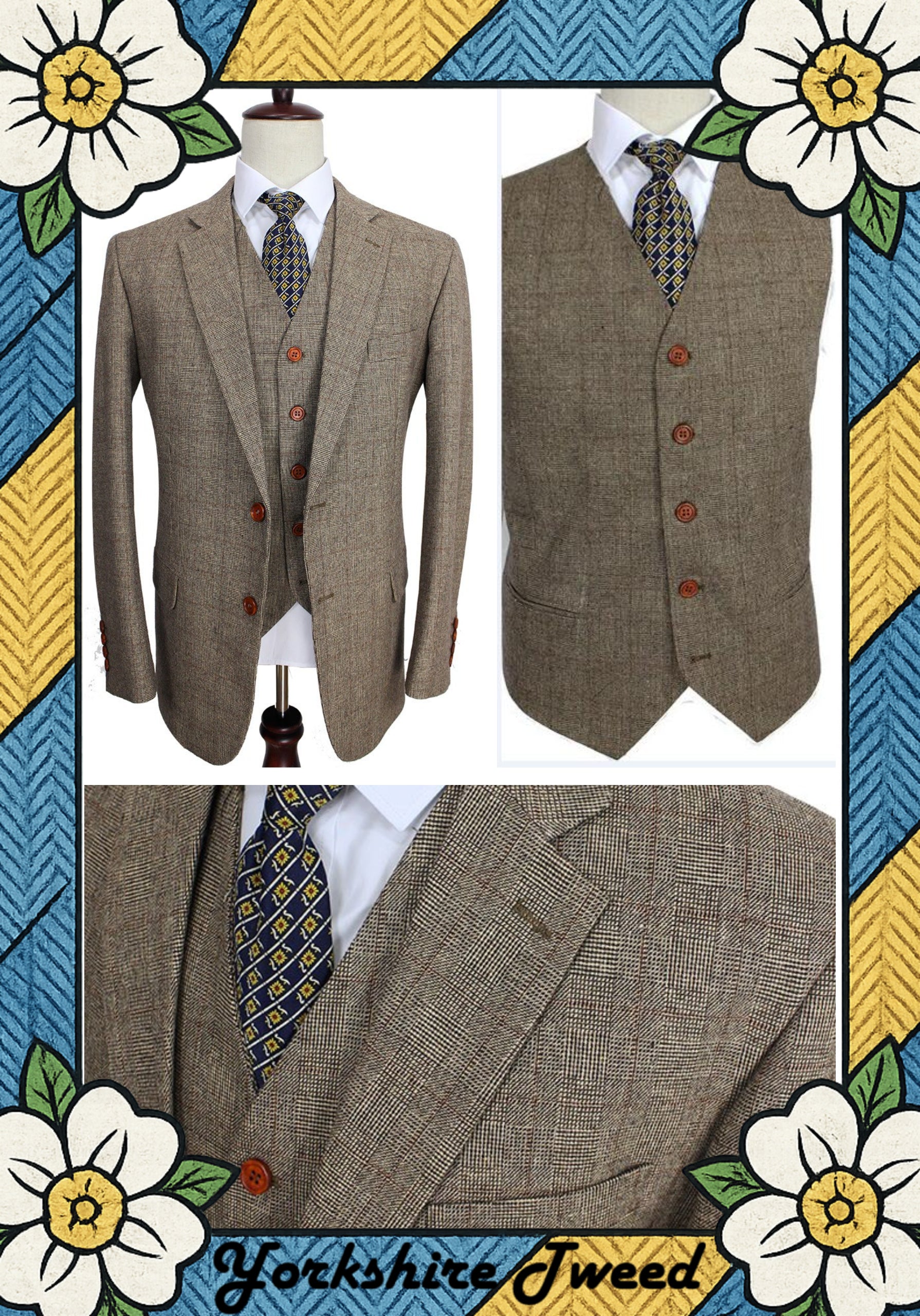 Women’s Brown Fine Houndstooth Glen Check Tweed Three-Piece Suit – Made to Measure