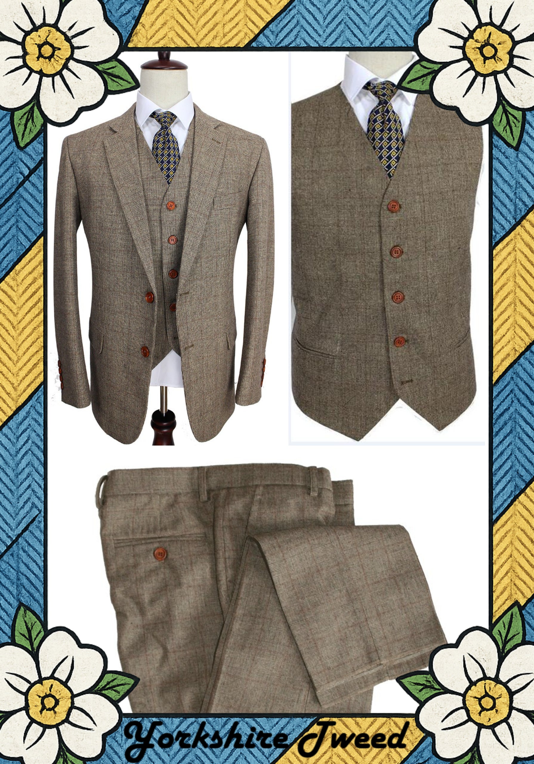 Women’s Brown Fine Houndstooth Glen Check Tweed Three-Piece Suit – Made to Measure