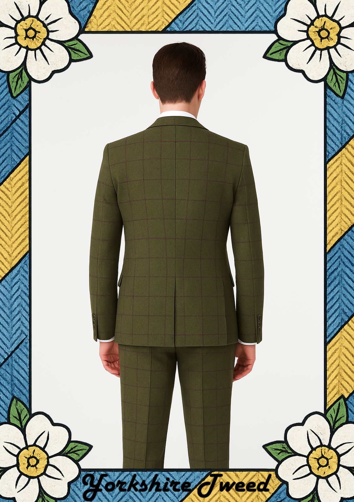 Men’s Olive Green with Red Overcheck Tweed Three-Piece Suit – Made to Measure