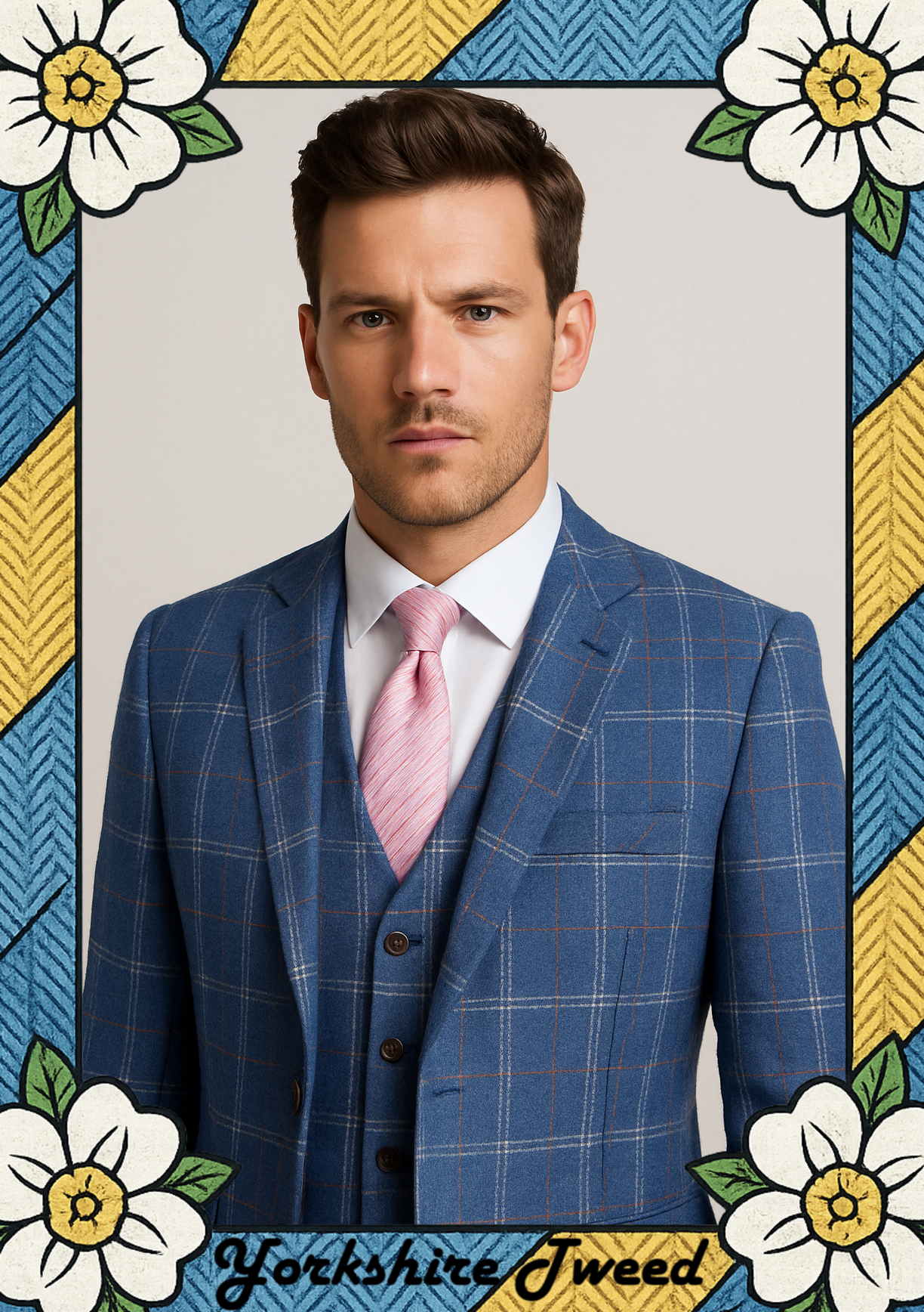 Men’s Pale Blue Windowpane Check Tweed Three-Piece Suit – Made to Measure