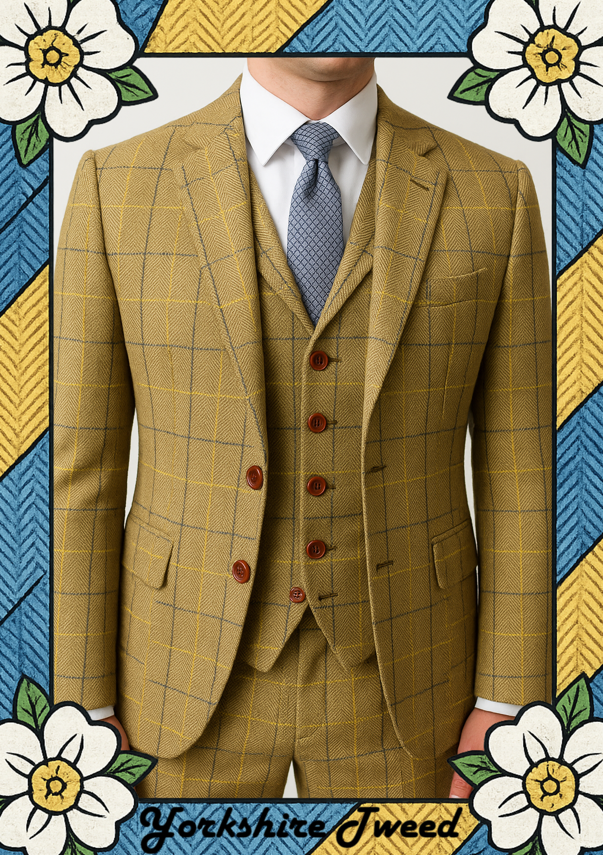 Men’s Tan Check Tweed Three-Piece Suit – Made to Measure