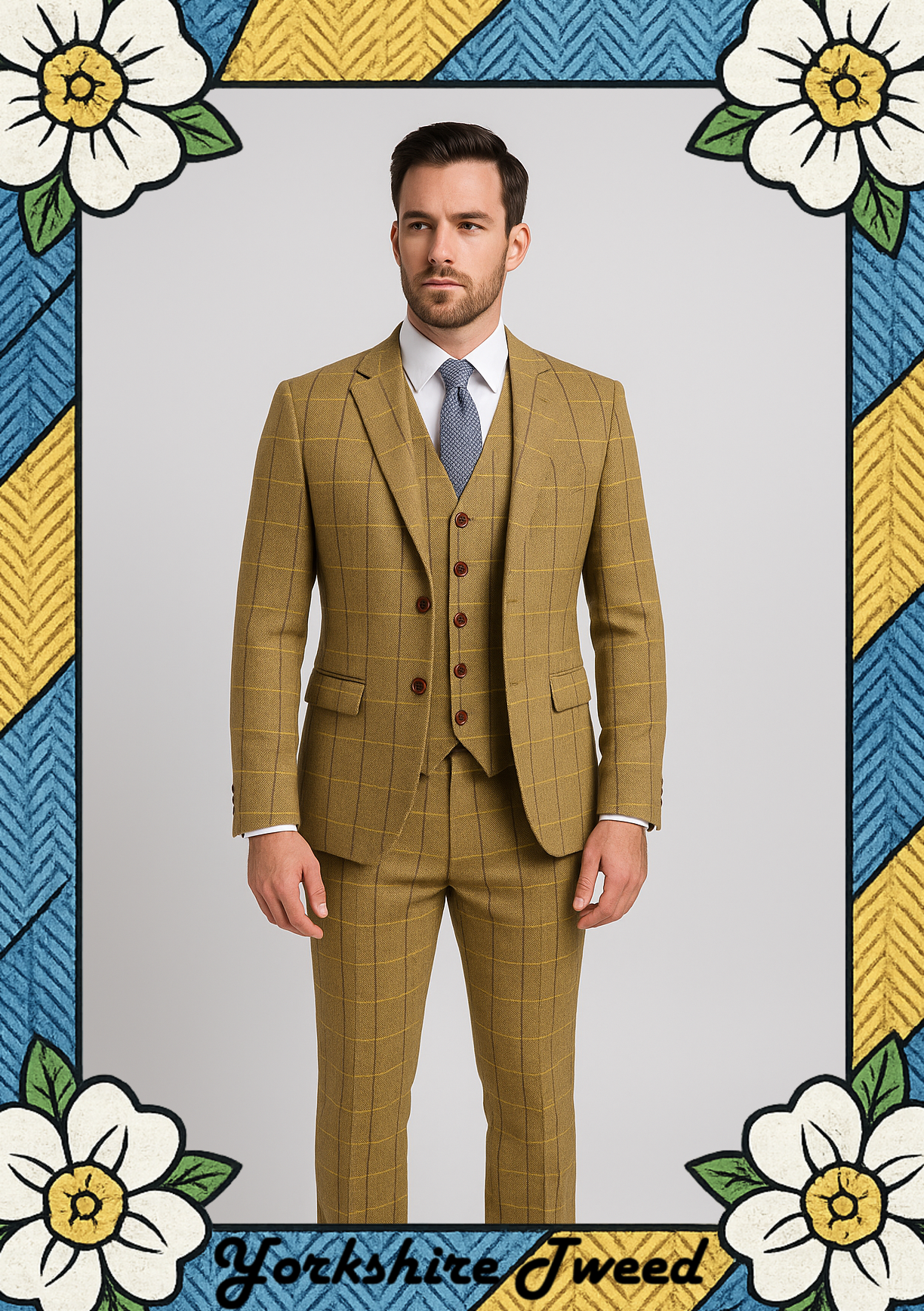 Men’s Tan Check Tweed Three-Piece Suit – Made to Measure