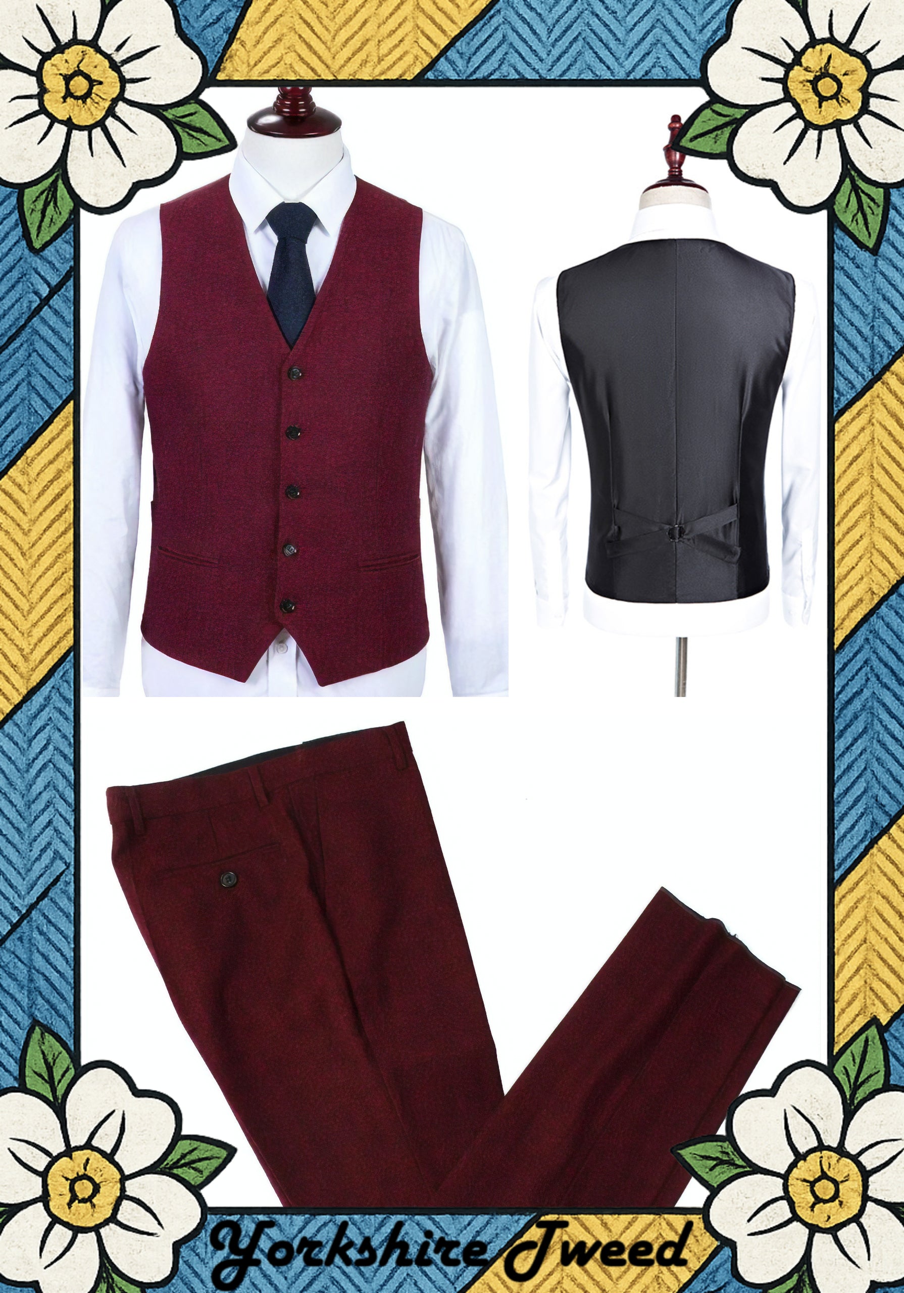 Women’s Wine Red Highland Weave Tweed Three-Piece Suit – Made to Measure