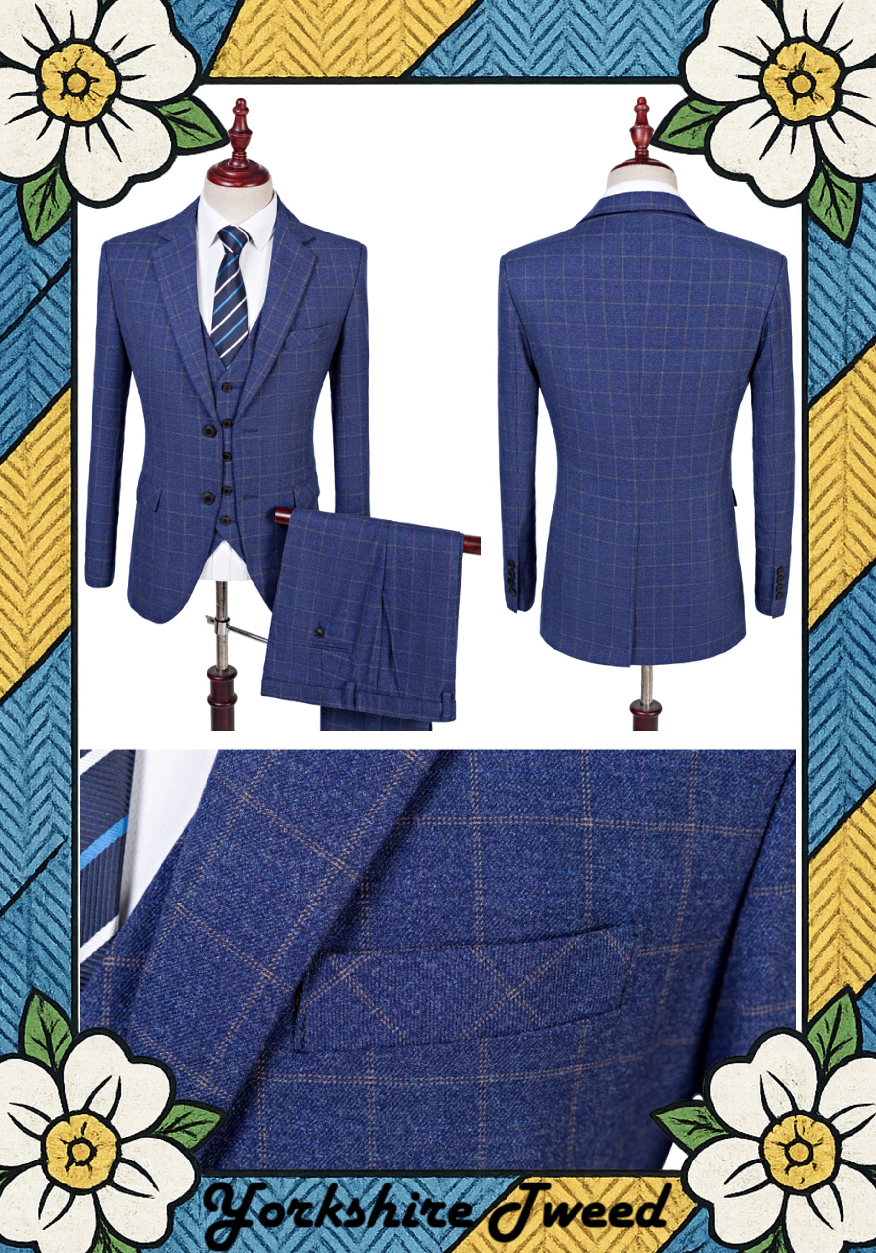 Women’s Blue Fine Check Tweed Three-Piece Suit – Made to Measure