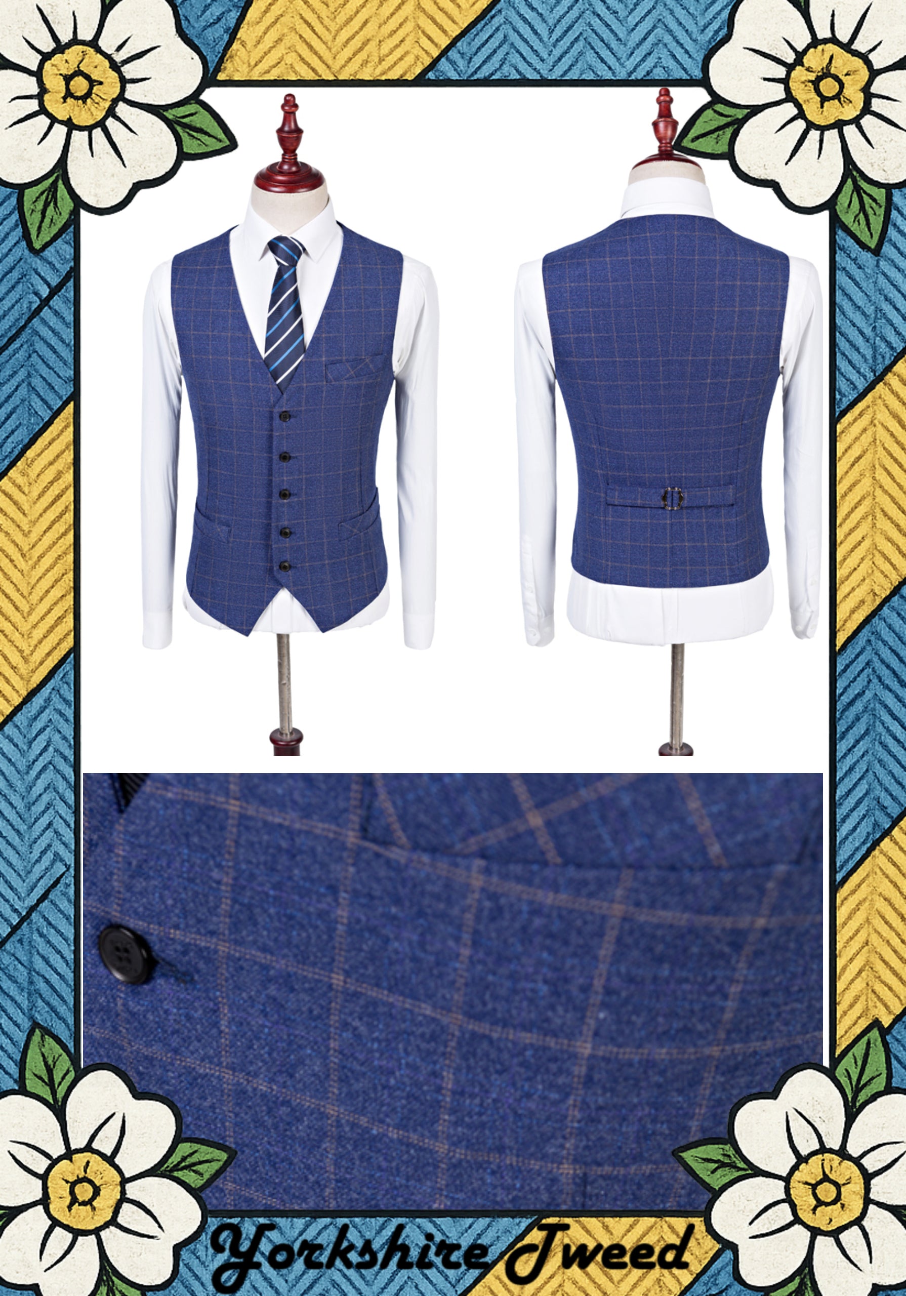 Women’s Blue Fine Check Tweed Three-Piece Suit – Made to Measure